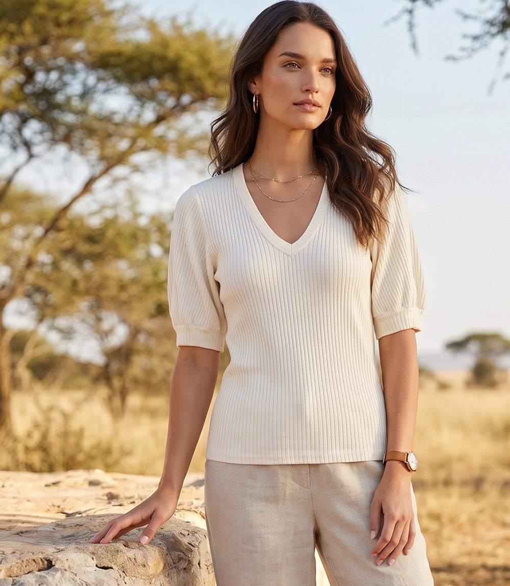 Ribbed Short Sleeve Top