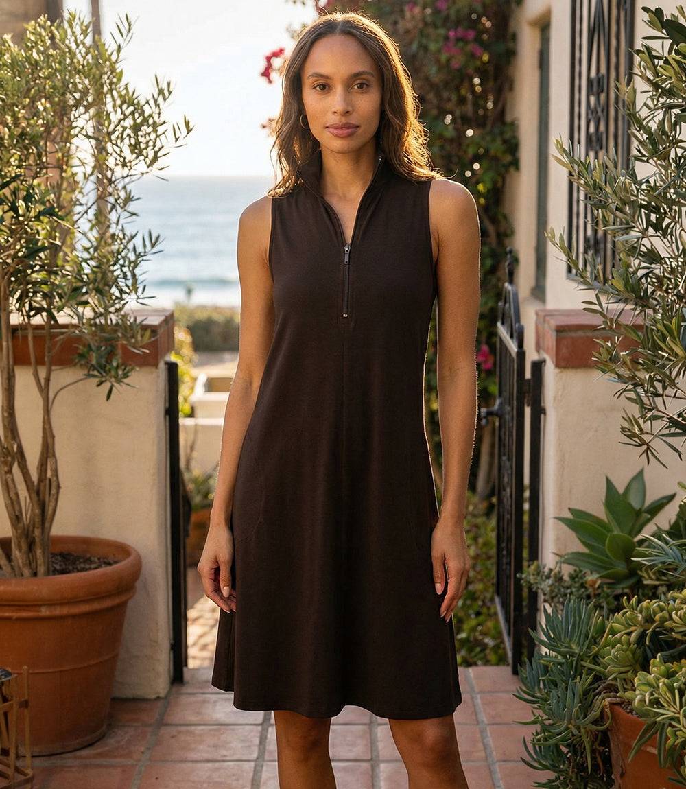 Sleeveless Zip-Up Travel Jersey Dress