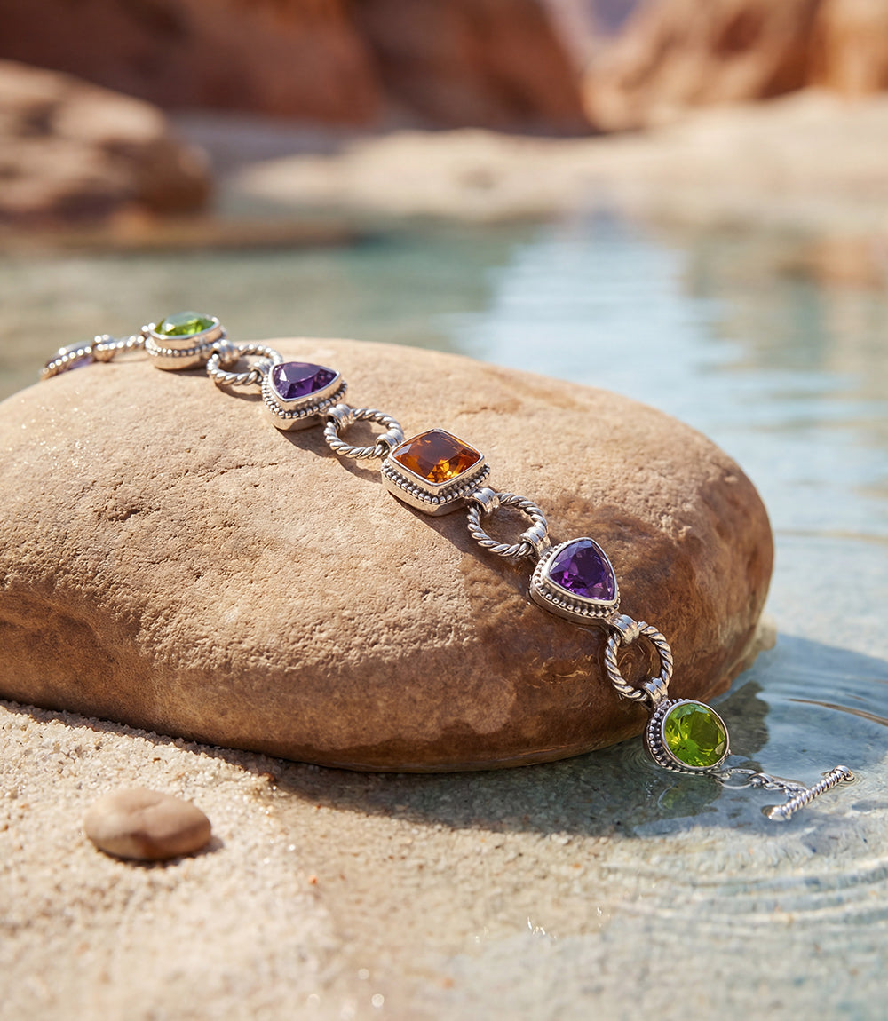 Sterling Silver Gemstone Link Bracelet