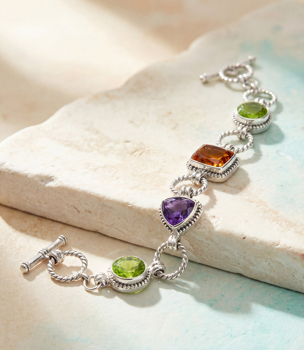 Sterling Silver Gemstone Link Bracelet