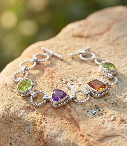 Sterling Silver Gemstone Link Bracelet
