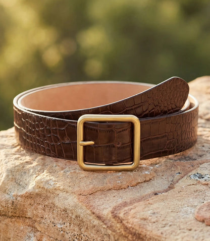 Streets Ahead Thin Crocodile Leather Buckle Belt
