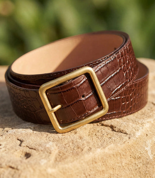 Streets Ahead Thin Crocodile Leather Buckle Belt