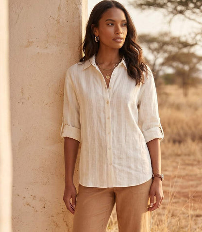 Stripe Linen Roll-Tab Shirt