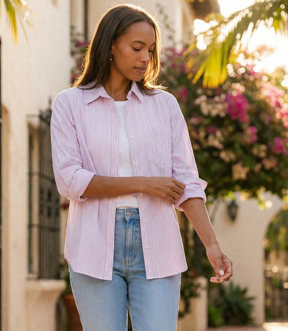 Stripe Long Sleeve Button-Up Shirt