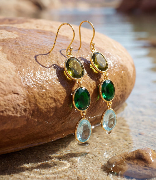 Triple Drop Gemstone Earrings