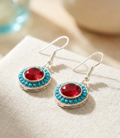 Turquoise And Red Coral Drop Earrings