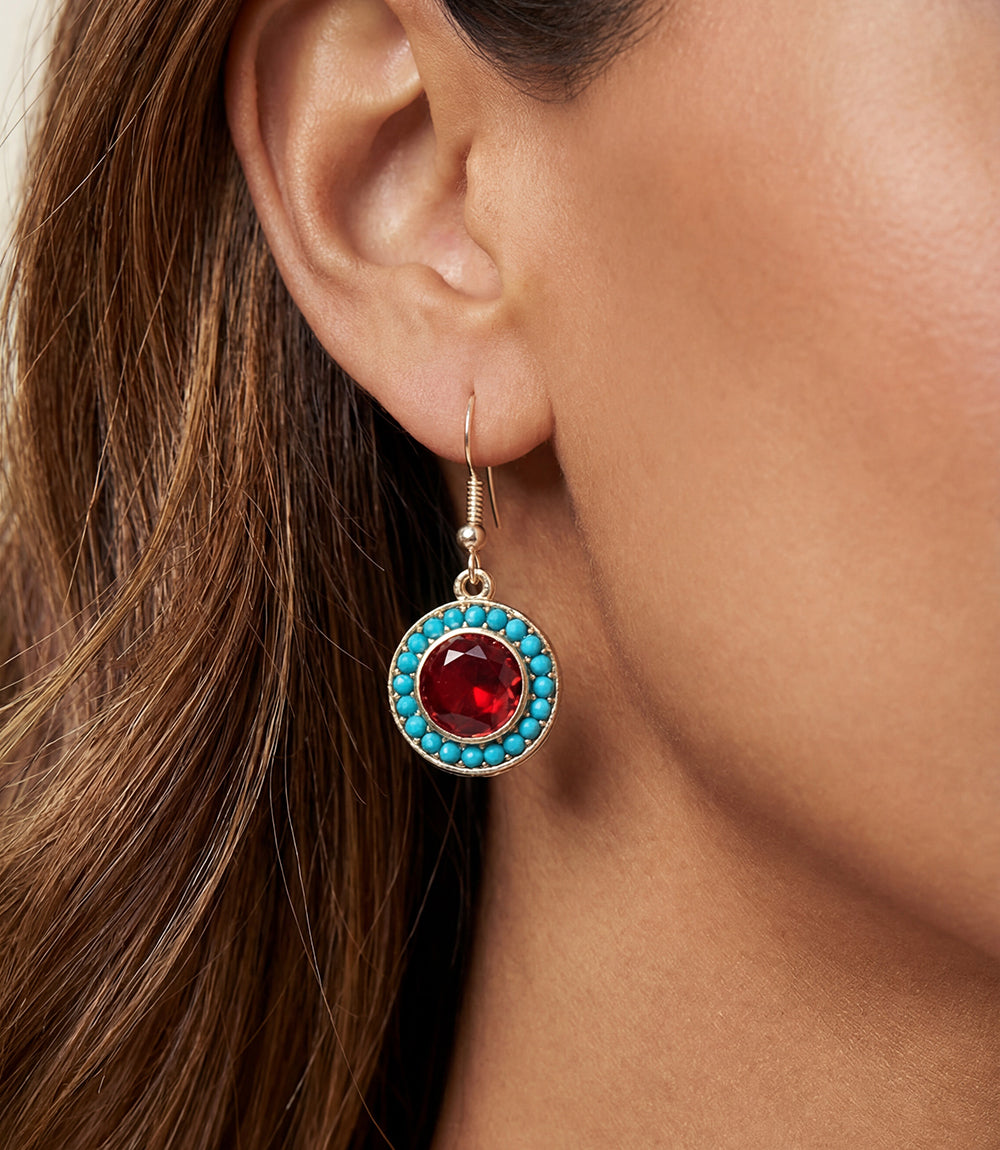 Turquoise And Red Coral Drop Earrings
