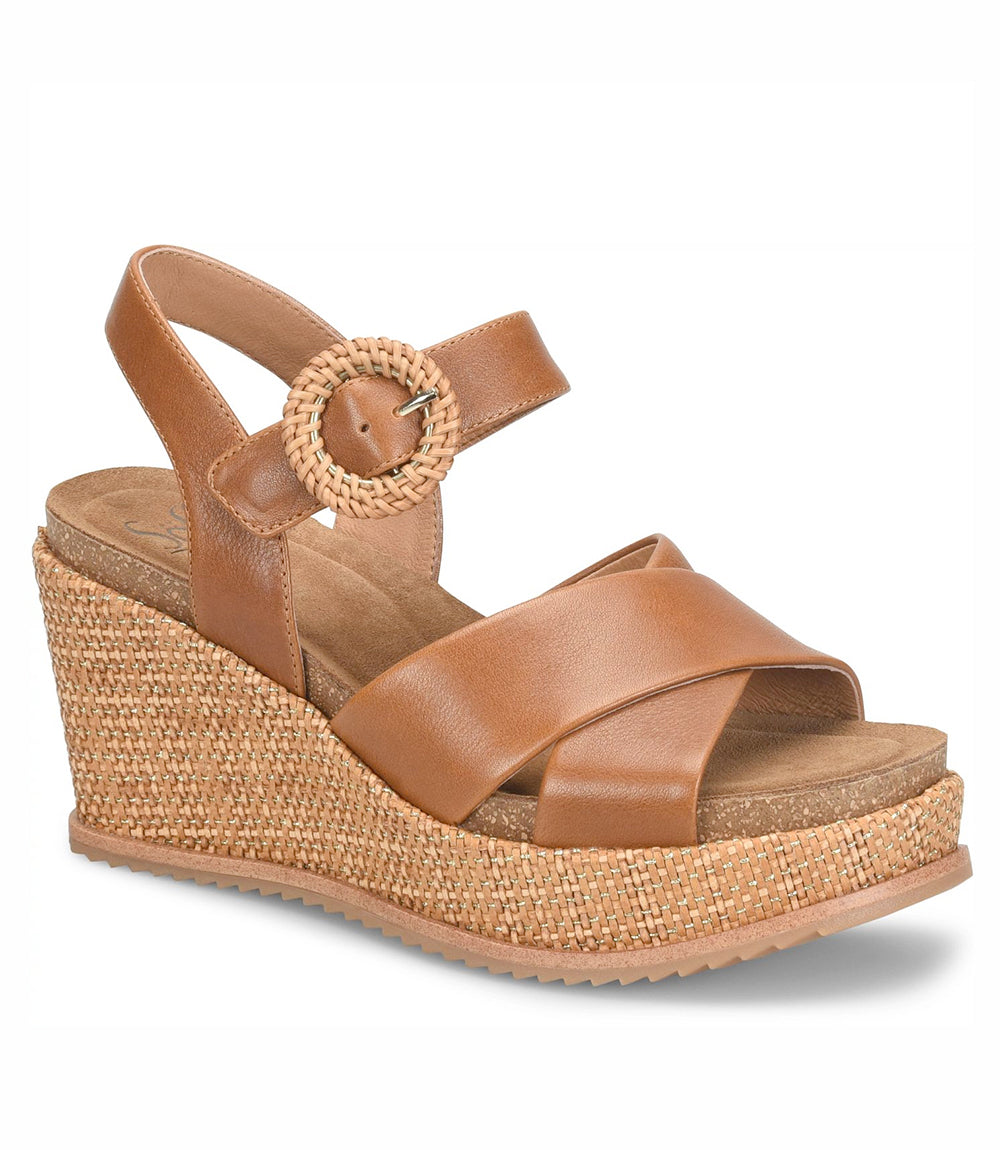Sofft Dorathy Leather Raffia Wedge Sandals