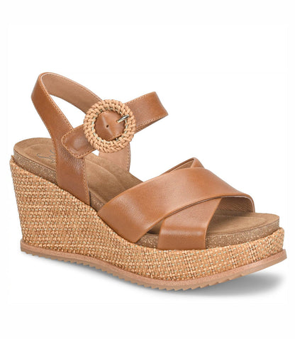Sofft Dorathy Leather Raffia Wedge Sandals