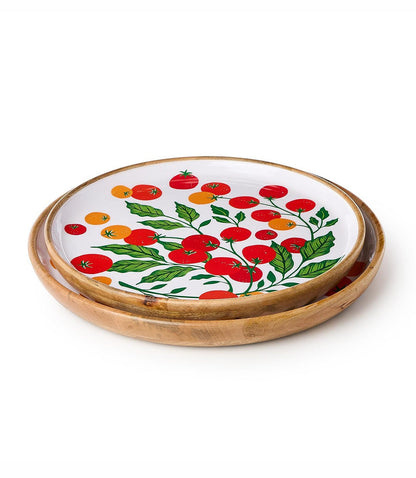 Wooden Enamel Tomato Print Trays, Set Of 2