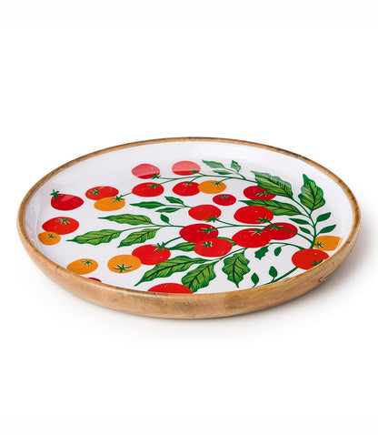 Wooden Enamel Tomato Print Trays, Set Of 2