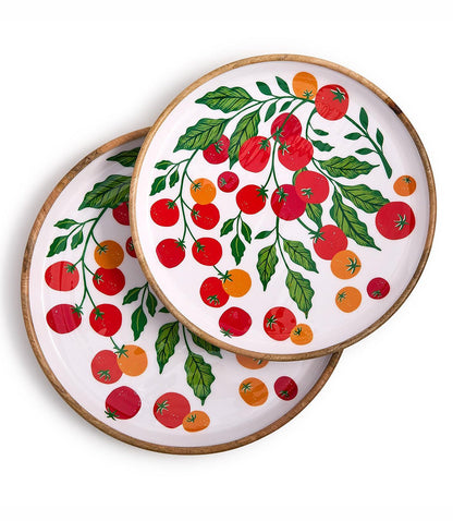 Wooden Enamel Tomato Print Trays, Set Of 2