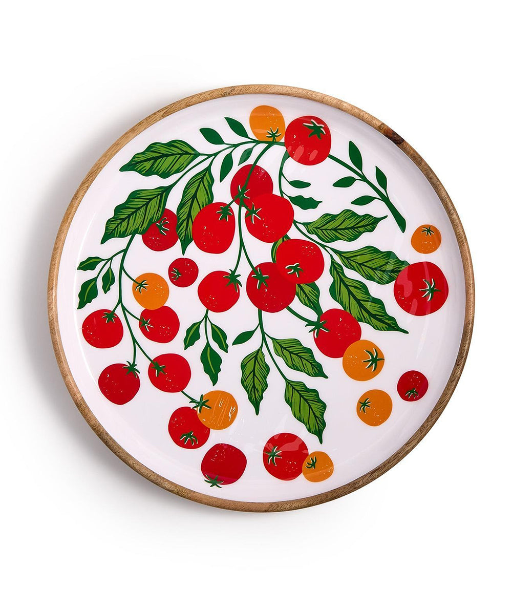 Wooden Enamel Tomato Print Trays, Set Of 2
