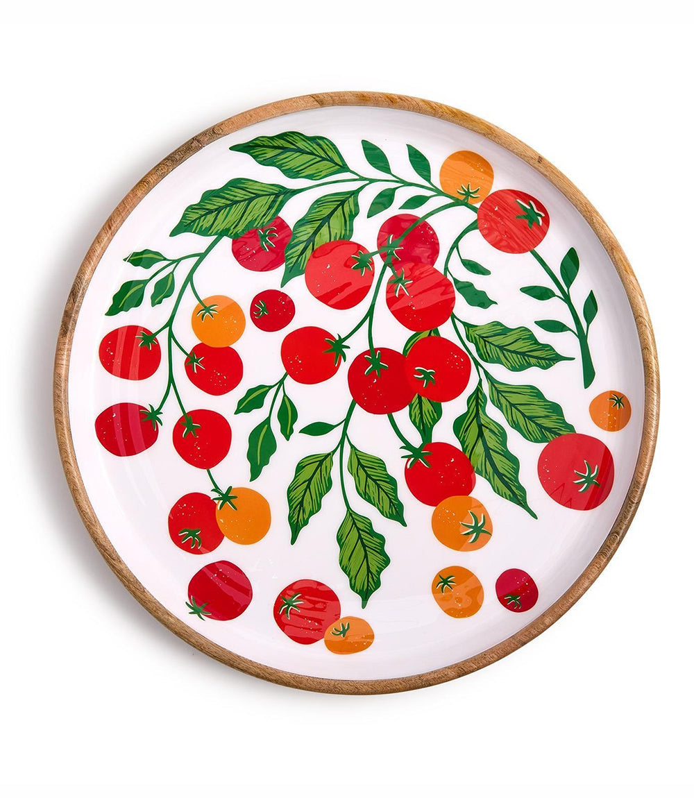 Wooden Enamel Tomato Print Trays, Set Of 2