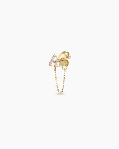 14K Gold White Sapphire Chain Single Huggie