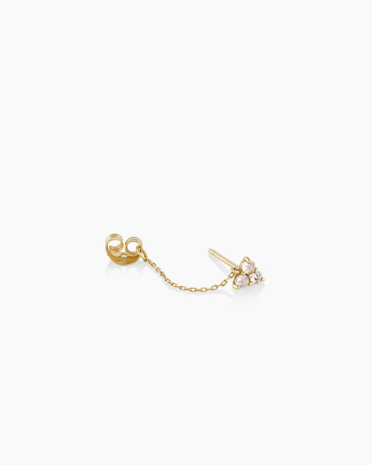 14K Gold White Sapphire Chain Single Huggie