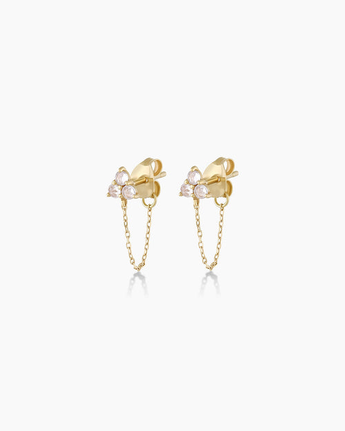 14K Gold White Sapphire Chain Huggies