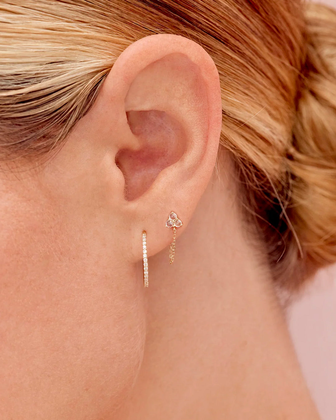 14K Gold White Sapphire Chain Huggies