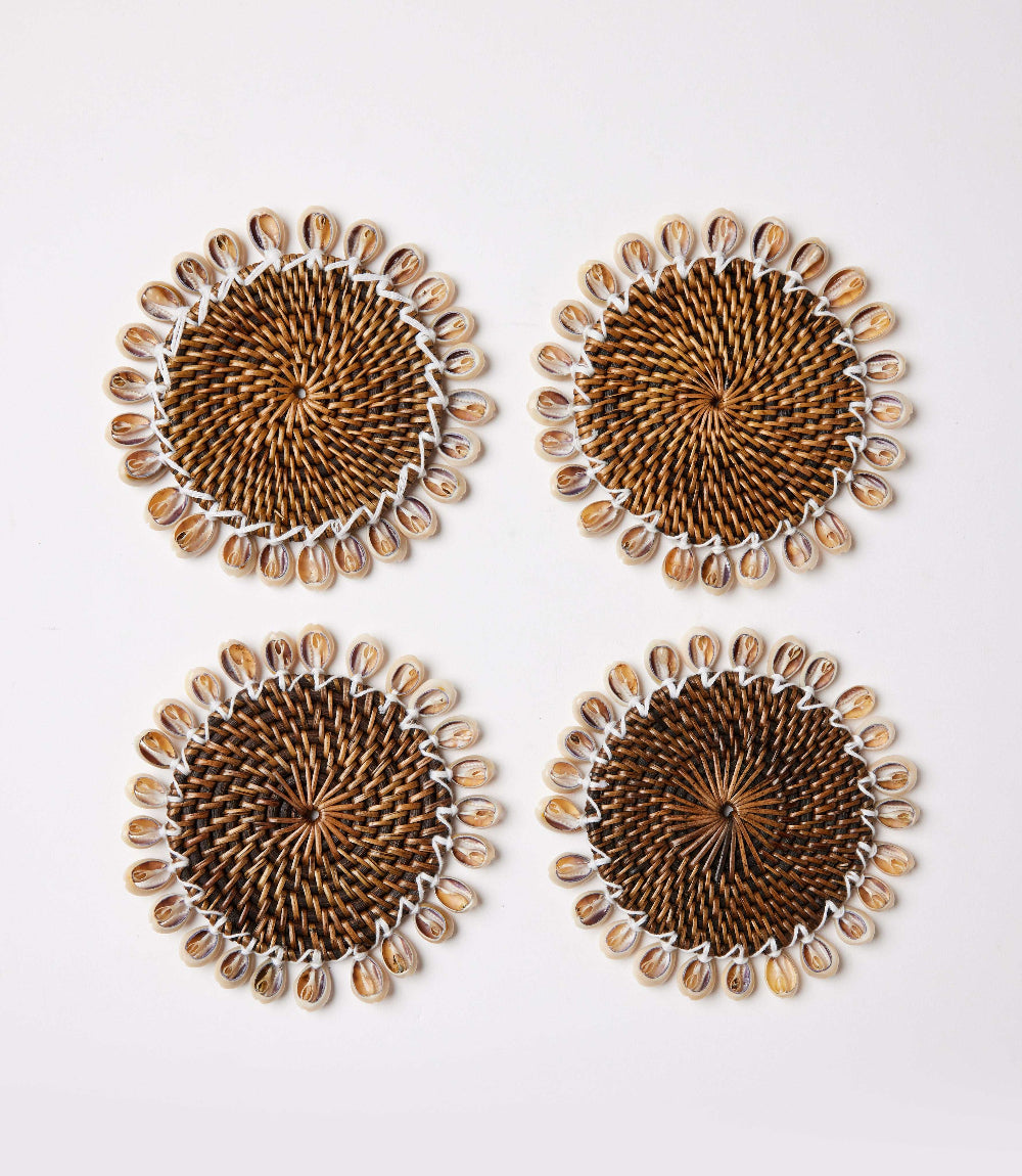 Rattan Seashell Coasters, Set of 4