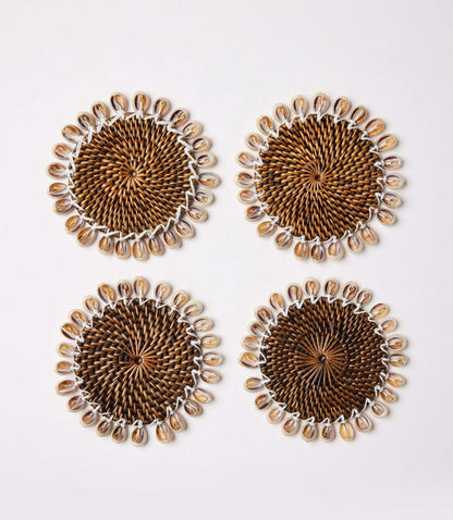 Rattan Seashell Coasters, Set of 4