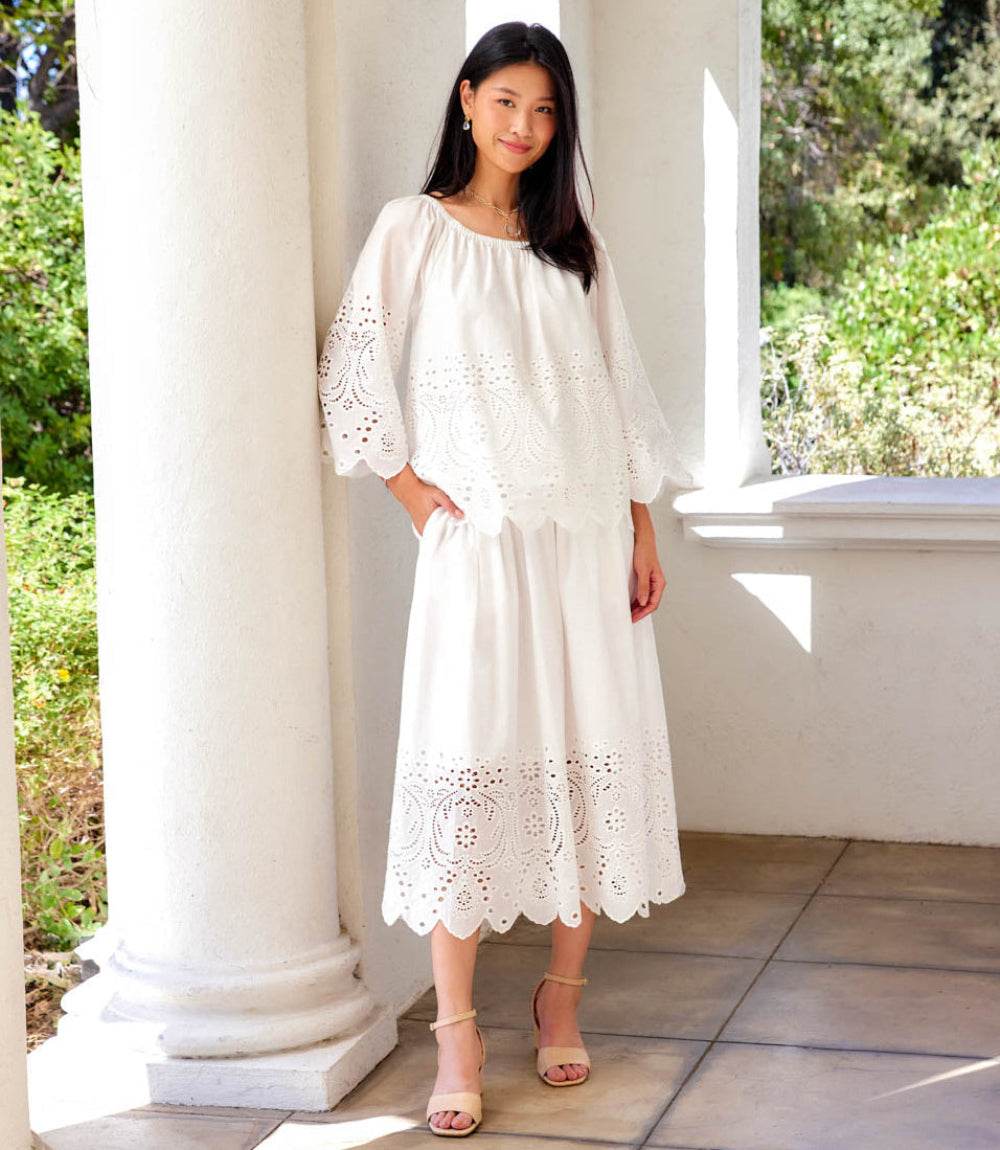 Cut-Out Embroidery Flare Sleeve Peasant Top