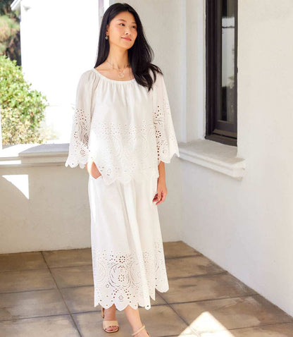 Petite Size Cut-Out Embroidery Midi Skirt