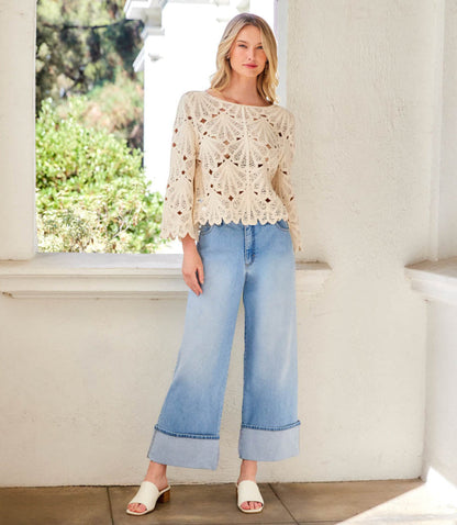 Flare Sleeve Crochet Top