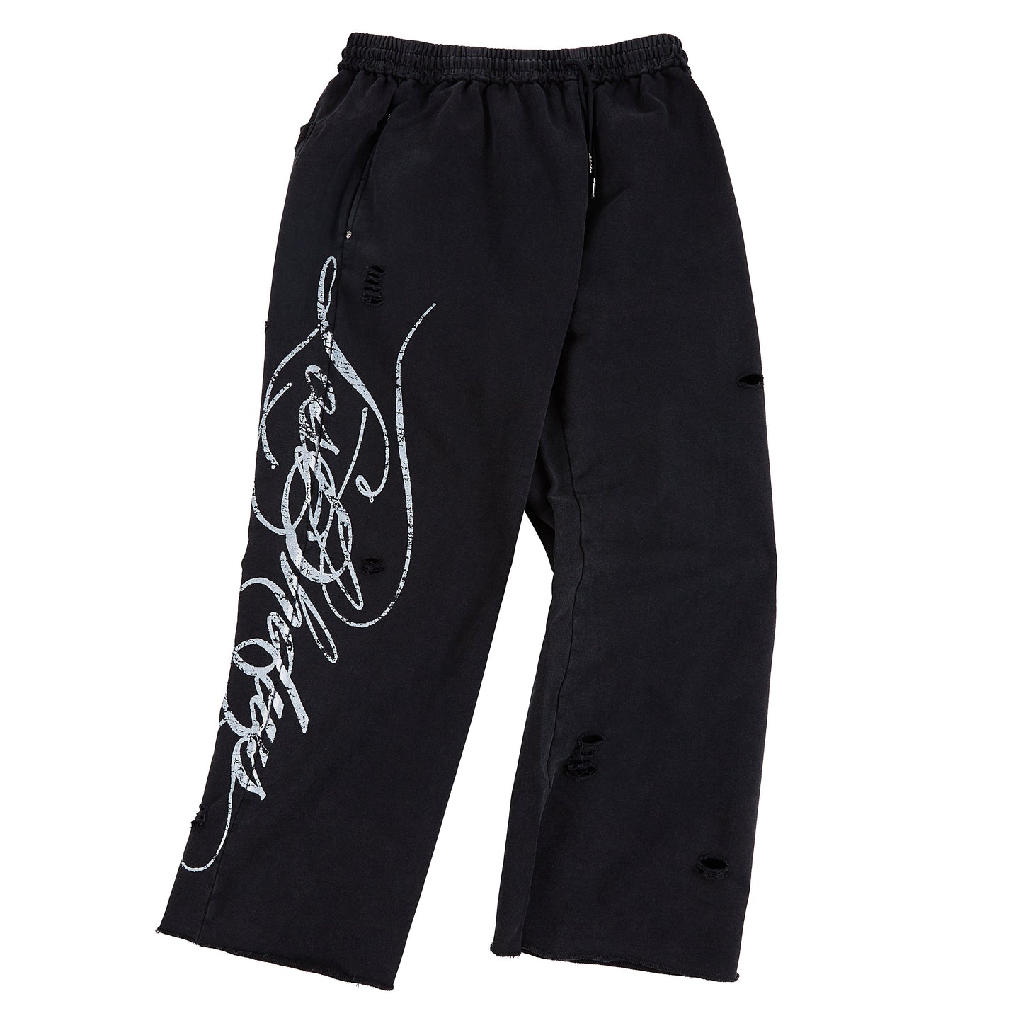 Distressed Script Sweatpant | Black