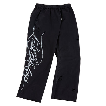 Distressed Script Sweatpant | Black