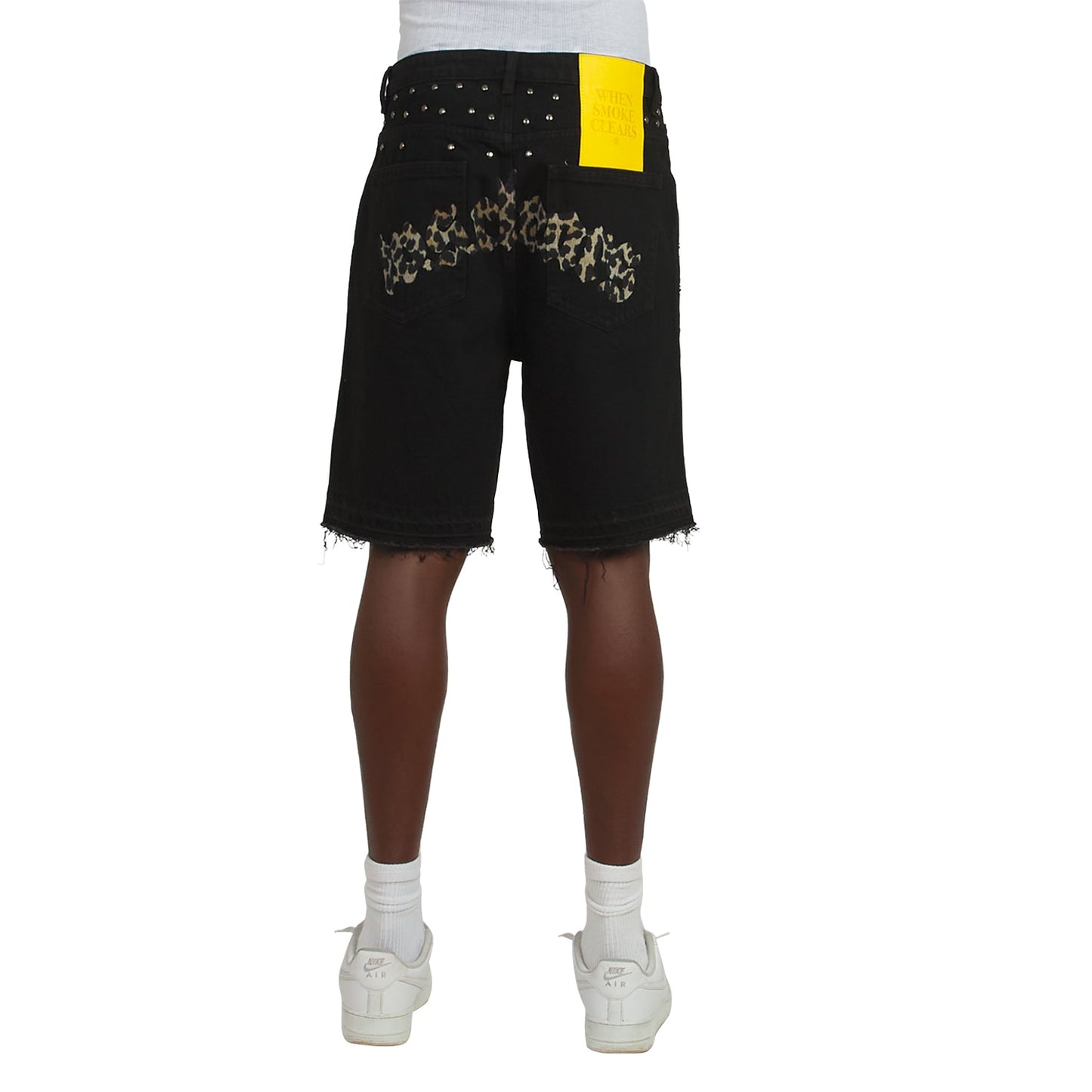 Half Star Denim Short | Black/Animal Print
