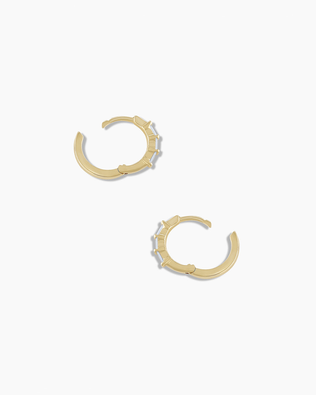 14K Gold Baguette White Sapphire Huggies