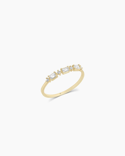 14K Baguette White Topaz and Diamond Ring