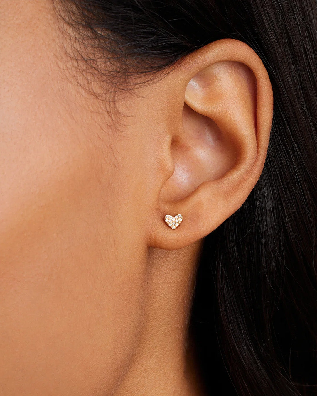 14K Diamond Pavé Heart Single Stud