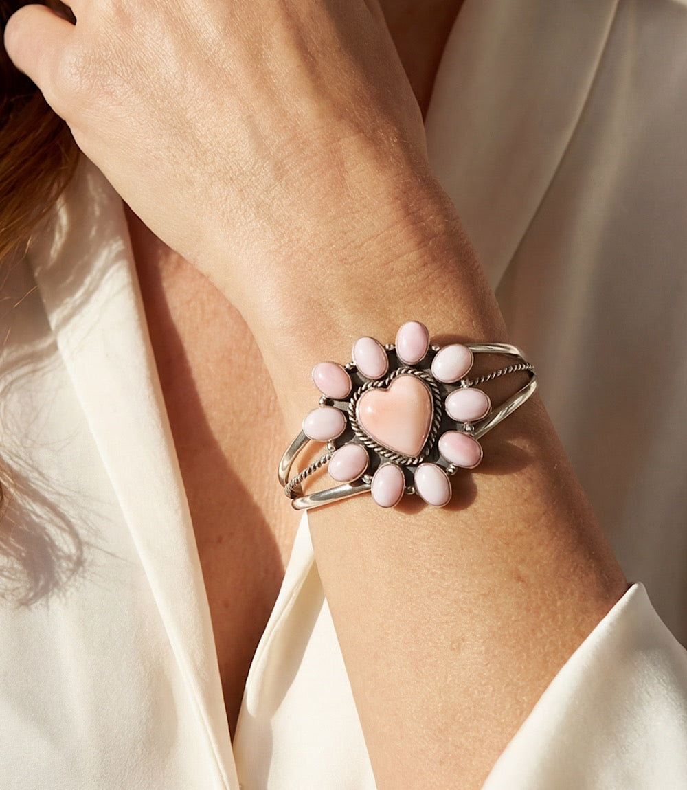 Pink Conch Heart Cuff Bracelet