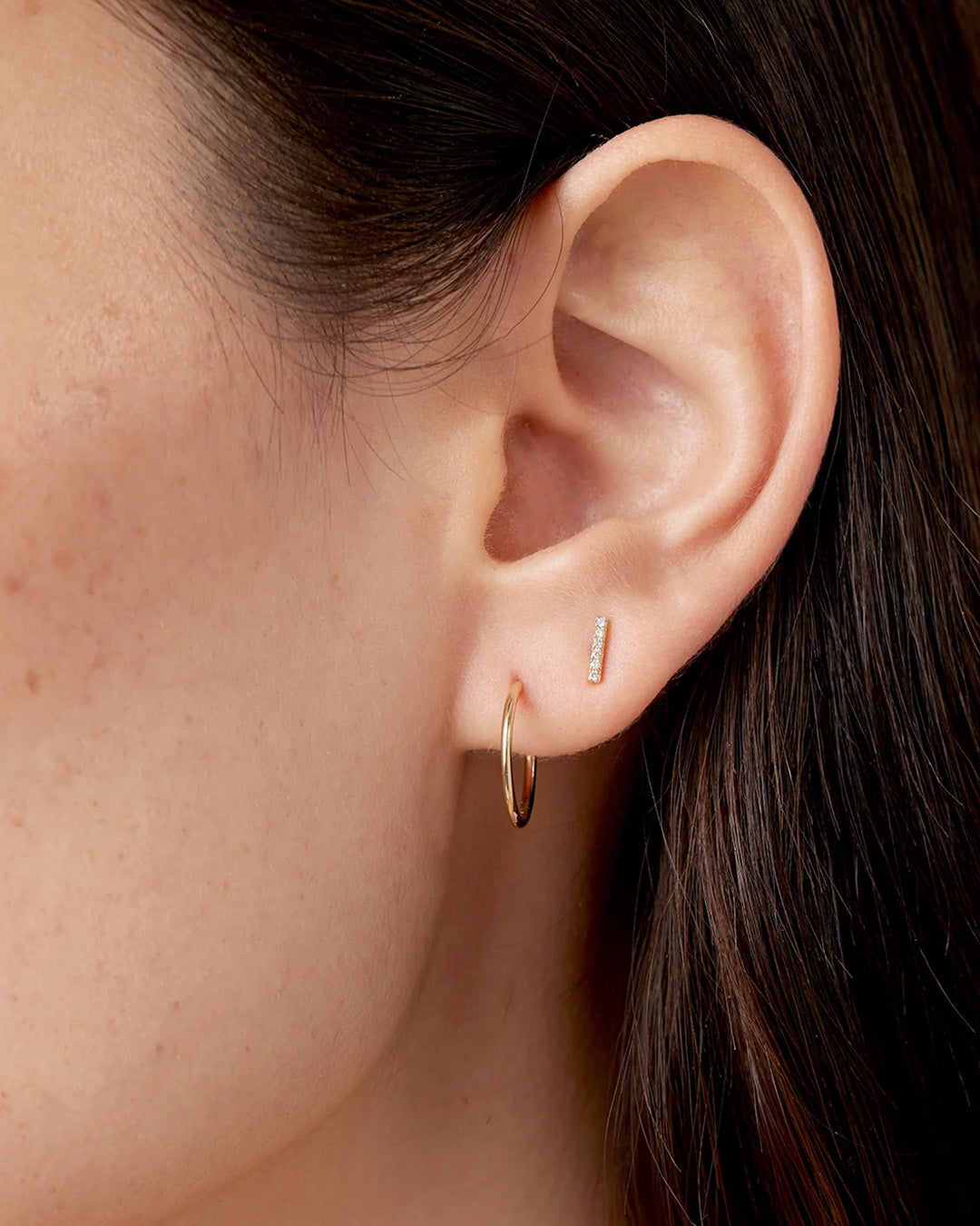 14K Diamond Bar Single Stud