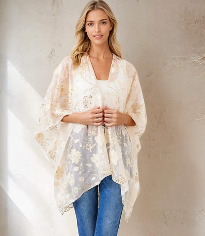 Floral Embroidered Open Front Jacket