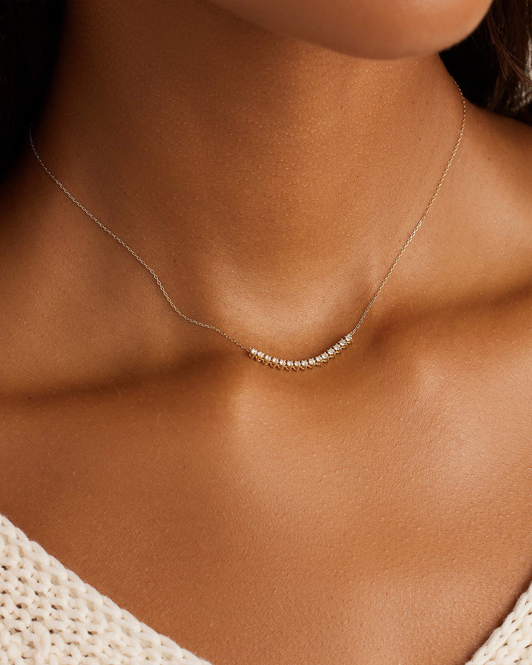 14K Diamond Cluster Row Necklace