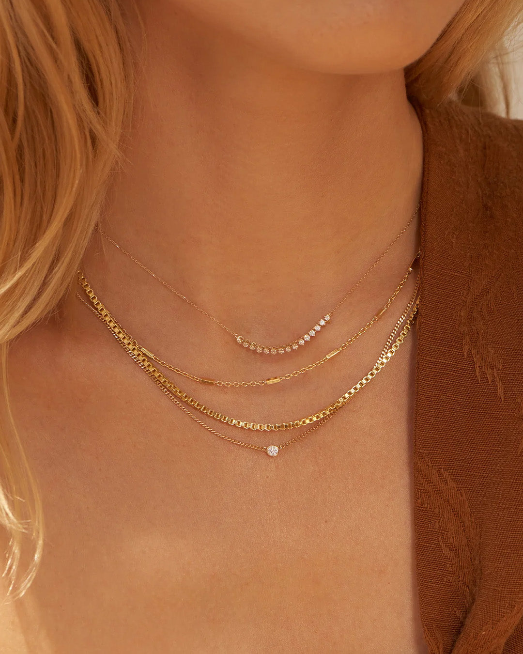 14K Diamond Cluster Row Necklace