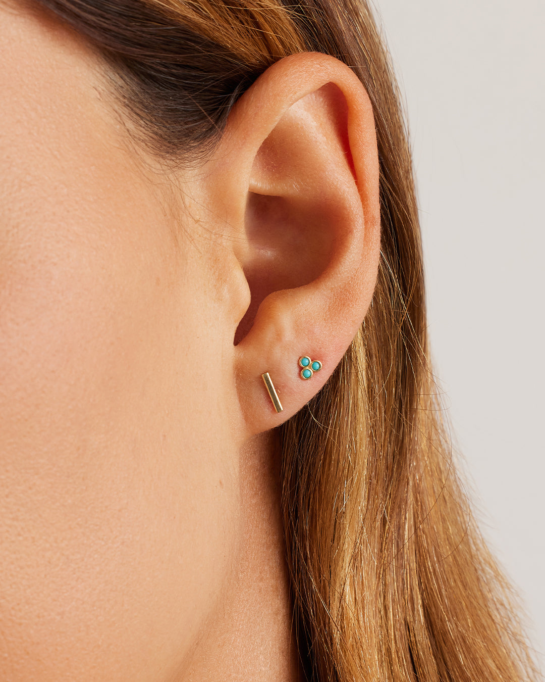 14K Gold Rose Bar Single Stud