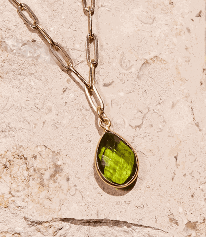 Peridot Gemstone Teardrop Necklace