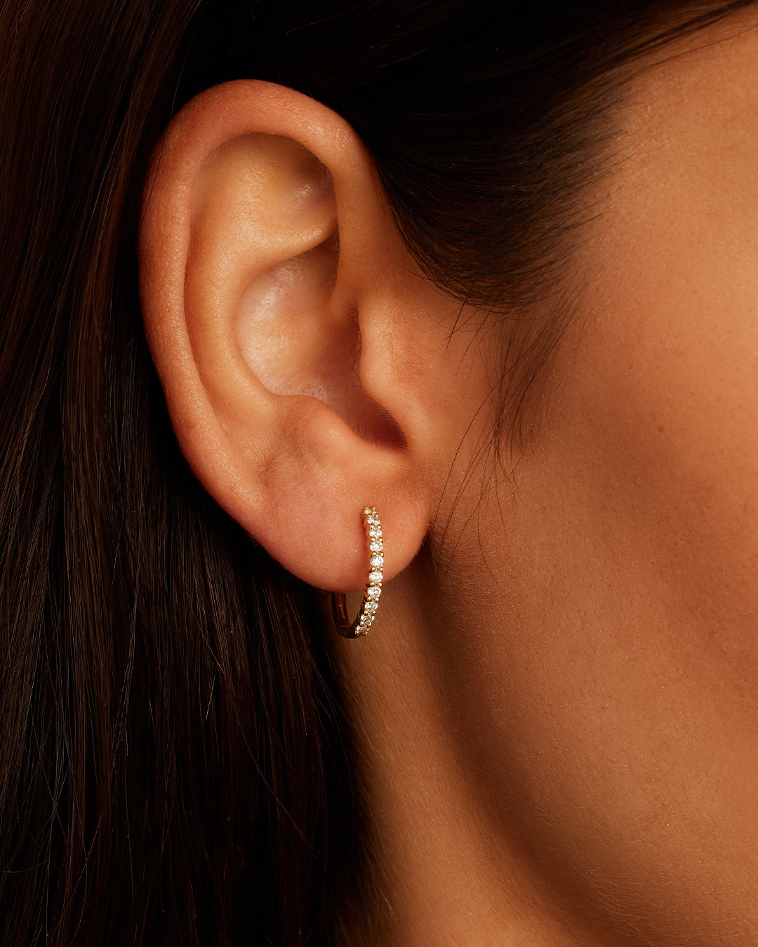 14K Diamond 15mm Single Hoop