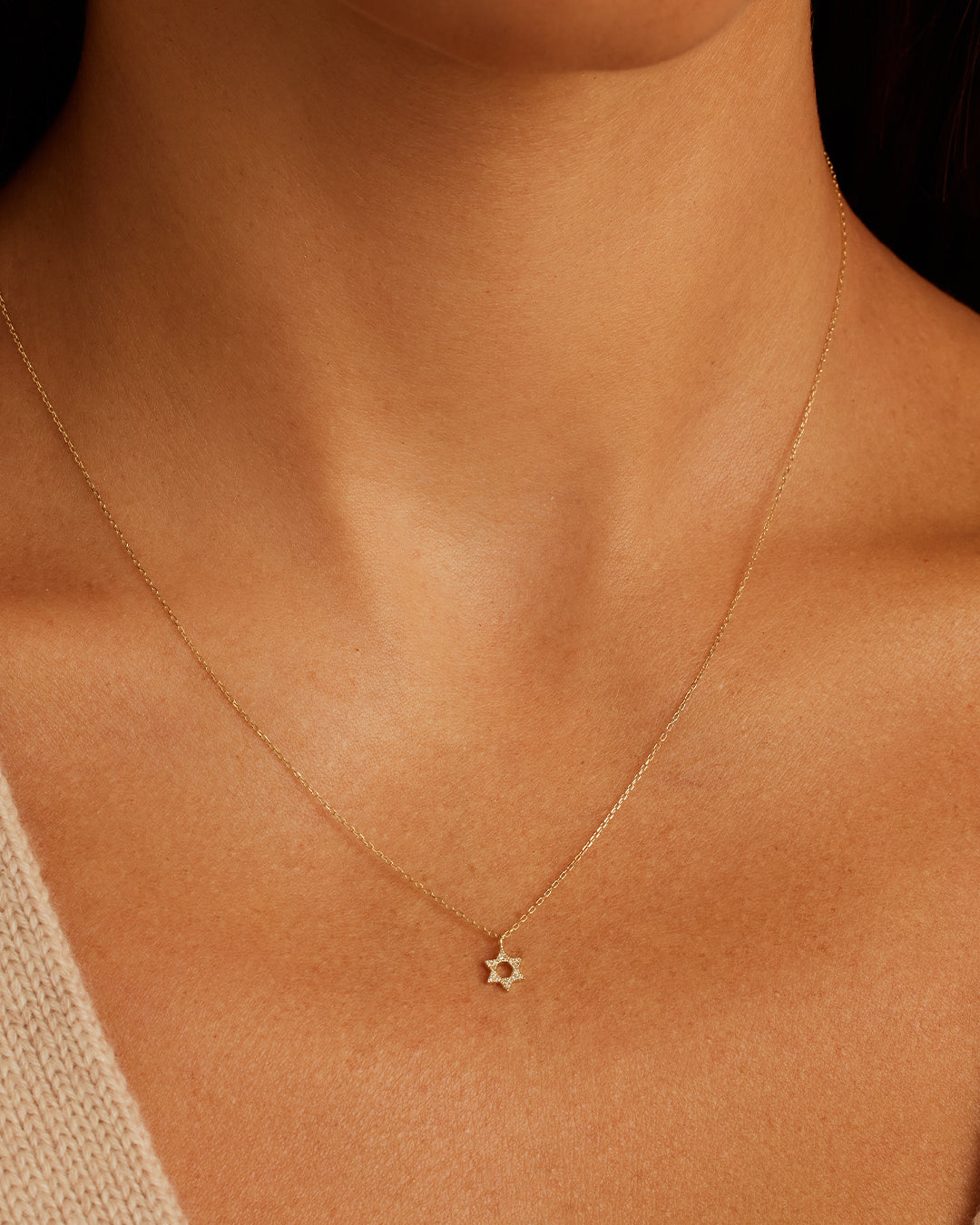 14K Diamond Star of David Necklace