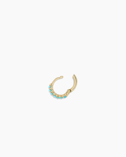 14K Gold Turquoise Row Single Huggie
