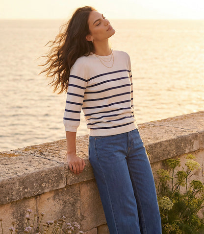 Stripe Puff Sleeve Raglan Sweater