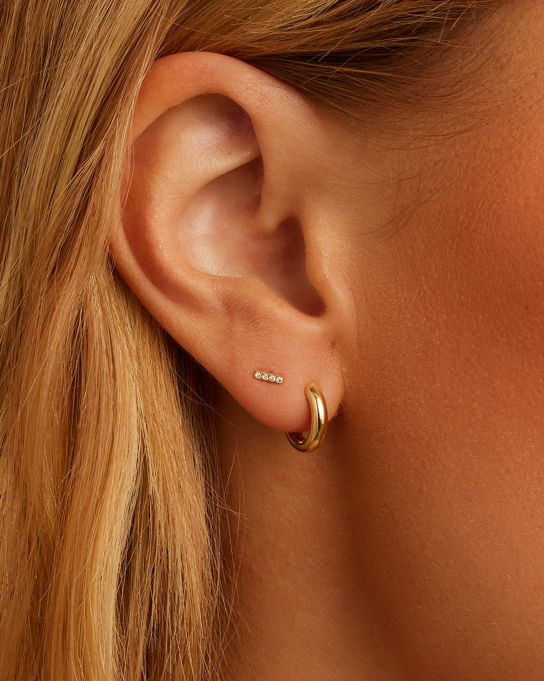 14K Diamond Pavé Bar Flat Back Single Stud