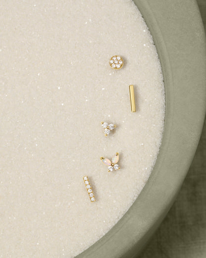 14K Diamond Pavé Bar Flat Back Single Stud