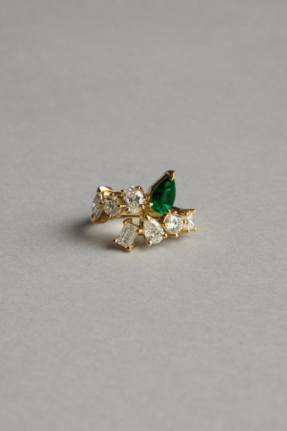 Pear Emerald and Diamond Wrap Ring | 18K White Gold