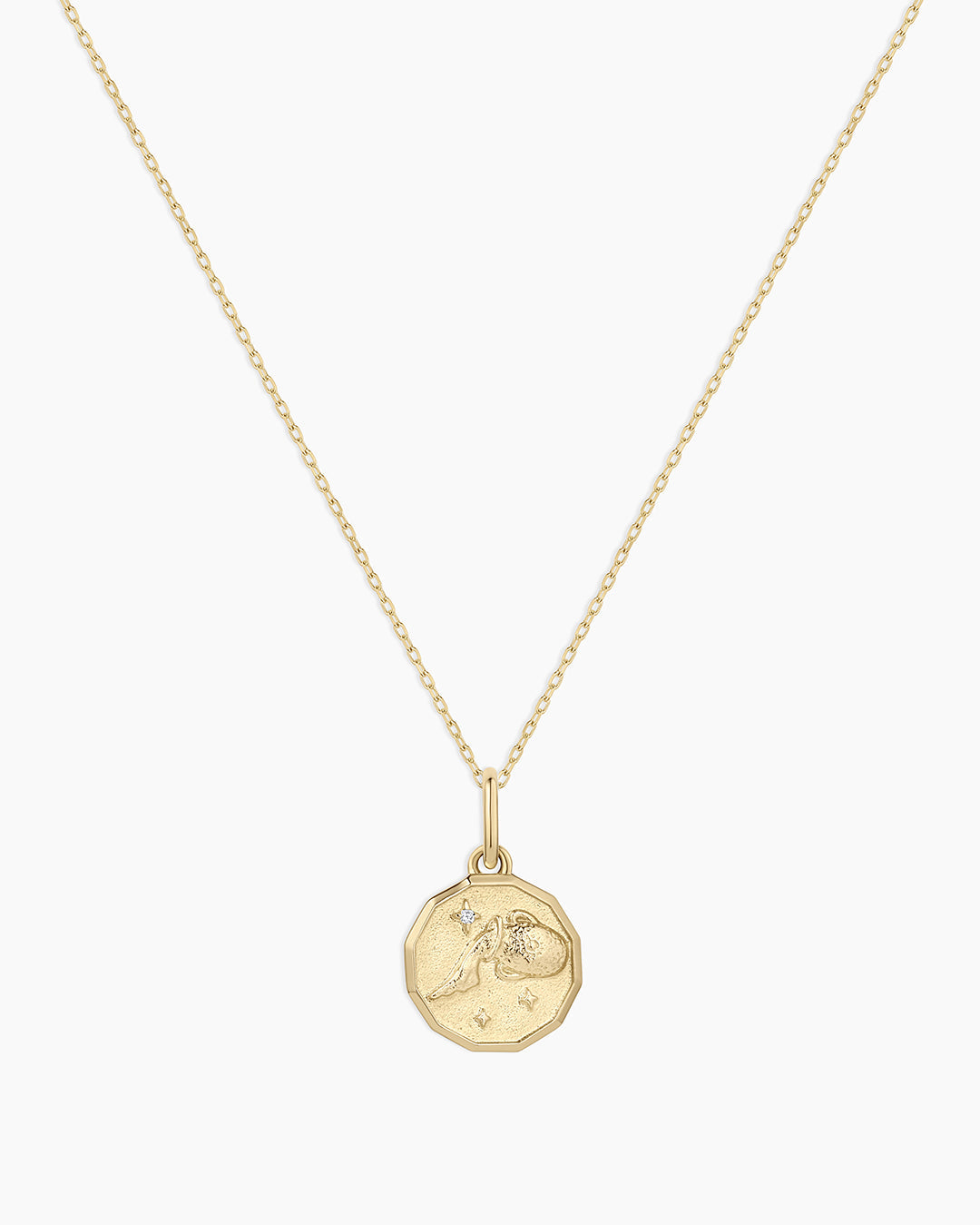 14K Diamond Zodiac Coin Charm Necklace