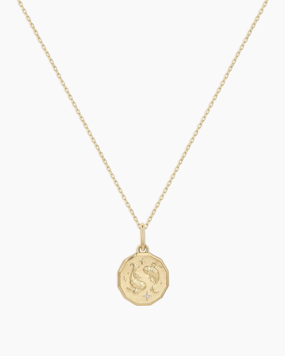 14K Diamond Zodiac Coin Charm Necklace
